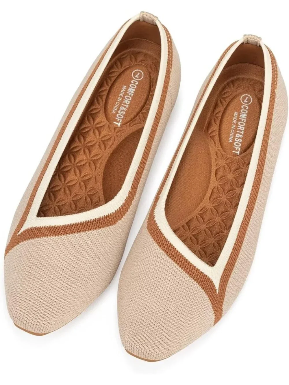 Frank Mully Women's Coconut Rubber Knitted Square Toe Comfortable Slip On Flats